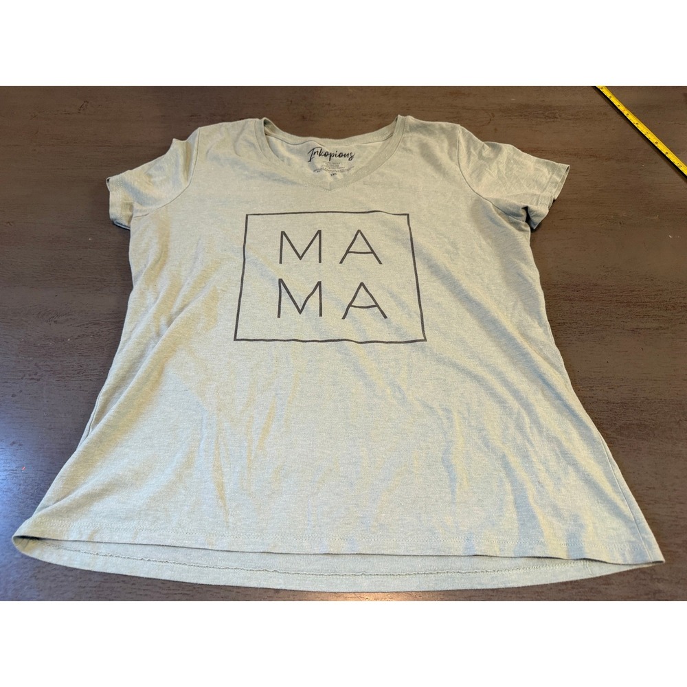 Inkopious Mama Graphic Tee Sage V-Neck T-Shirt Womens 2XL Heathered Tri-Blend